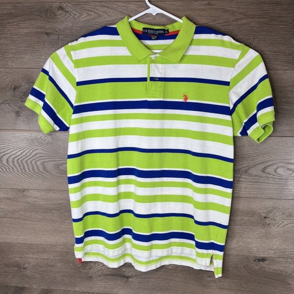US Polo Assn Polo Shirt Mens XL White Green Blue Stripe Embroider Small Red Logo - Picture 2 of 12